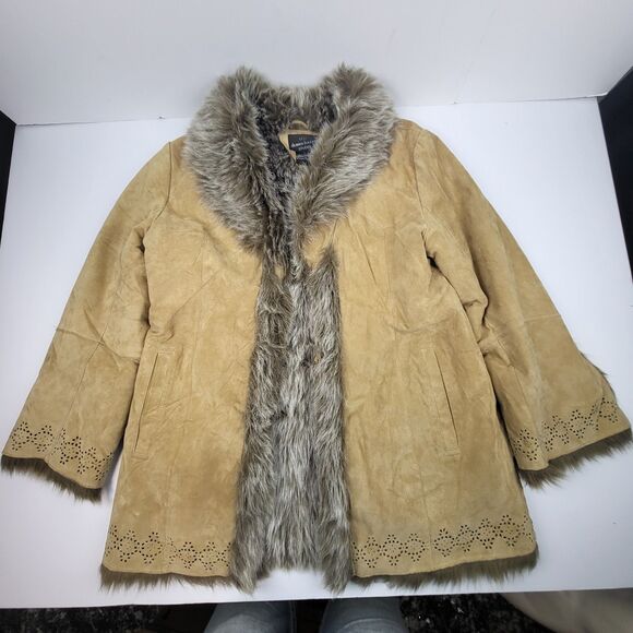 DB Studio Penny Lane Style Vintage Women's Coat Suede Leather Faux Fur Size L - Picture 3 of 16
